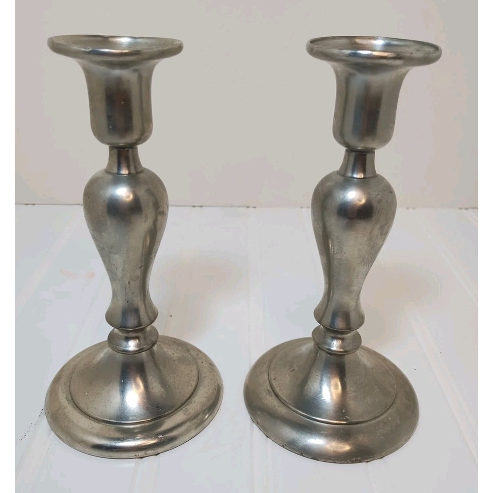 Vtg Pair of Pewter Candle Stick Holders KMD Royal Holland Daalderop 6.75 in Tall